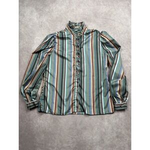 Vintage Malouf of Dallas Shirt Womens 6 Petite Striped High Neck Long Sleeve 70s